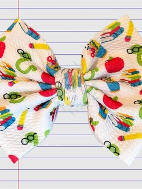 Back To School Fabric Hair Bow Small